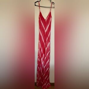 Main Strip Red and White Tie-Dye Maxi floor length dress